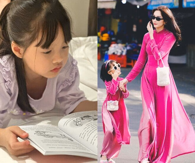 Hoa hậu Đặng Thu Thảo và con gái trong không gian học tập tại nhà