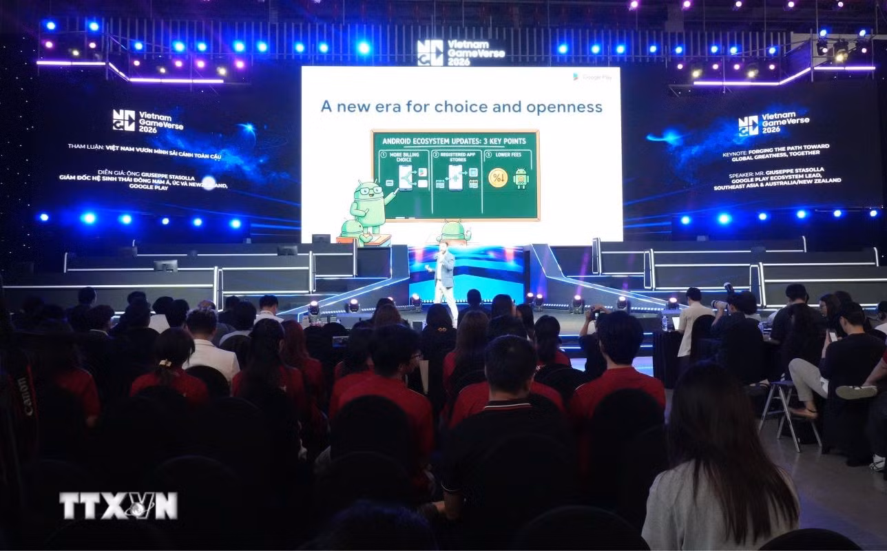 Diễn đàn Game Việt Nam 2026 quy tụ hơn 300 đại diện từ các cơ quan quản lý, doanh nghiệp sản xuất, nhà phát hành cùng các chuyên gia đầu ngành trong và ngoài nước. (Ảnh: Hữu Duyên/TTXVN)